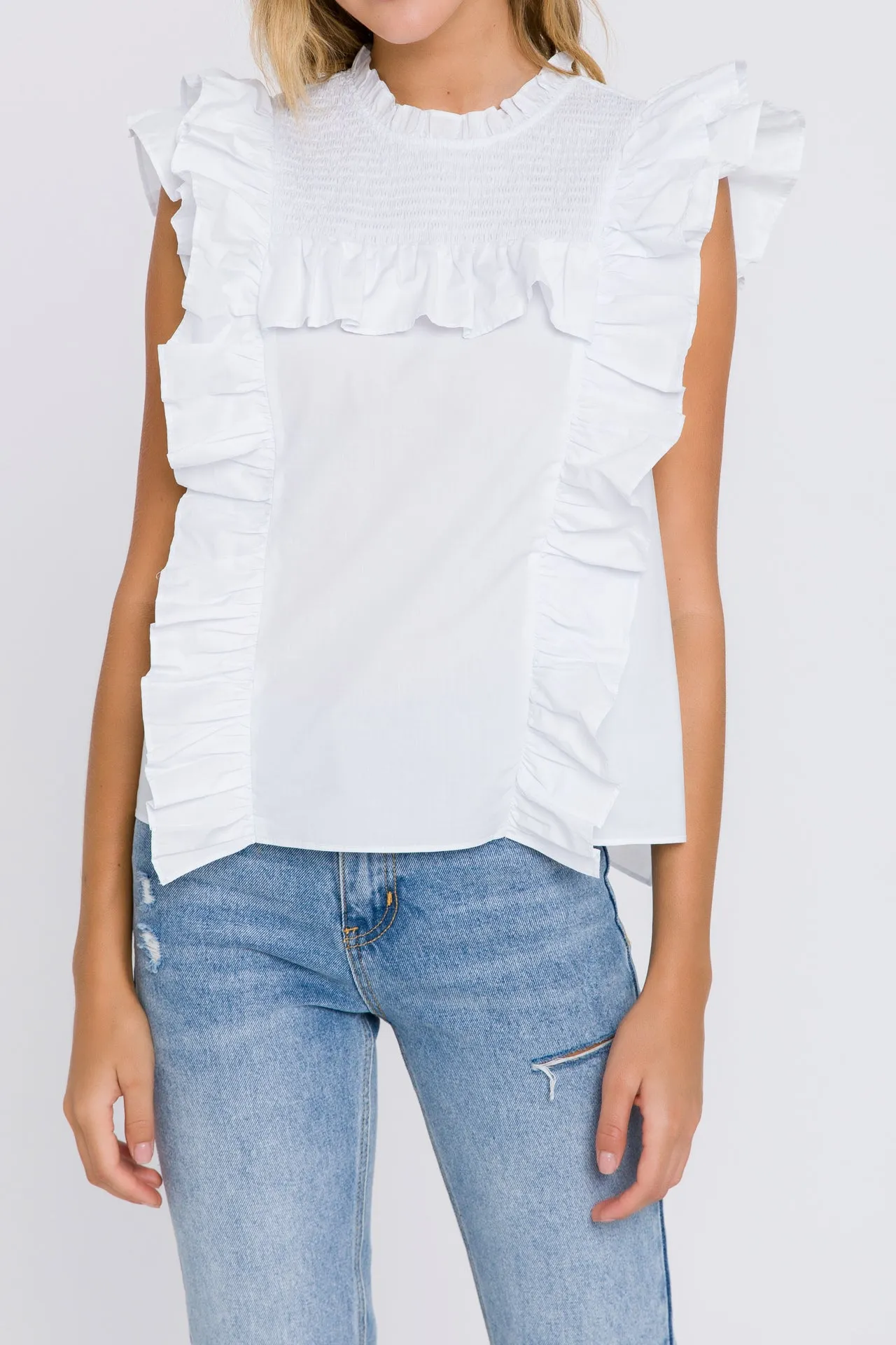 English Factory - Poplin Smocked Ruffled Top