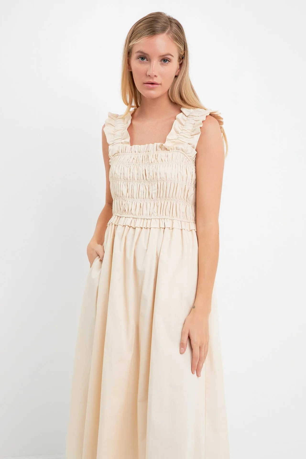 English Factory - Ruffled Shoulder Straps Midi Dress