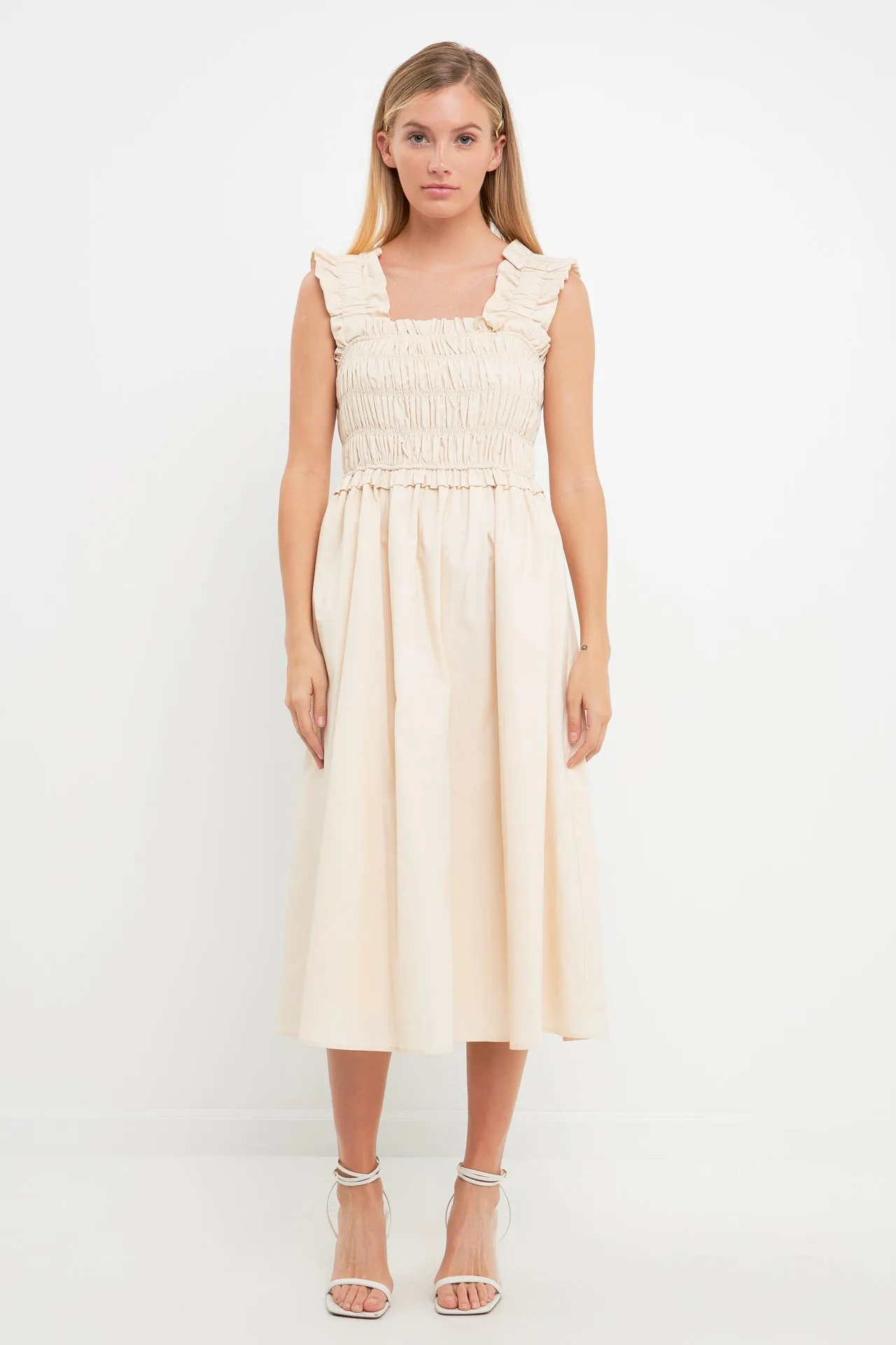 English Factory - Ruffled Shoulder Straps Midi Dress