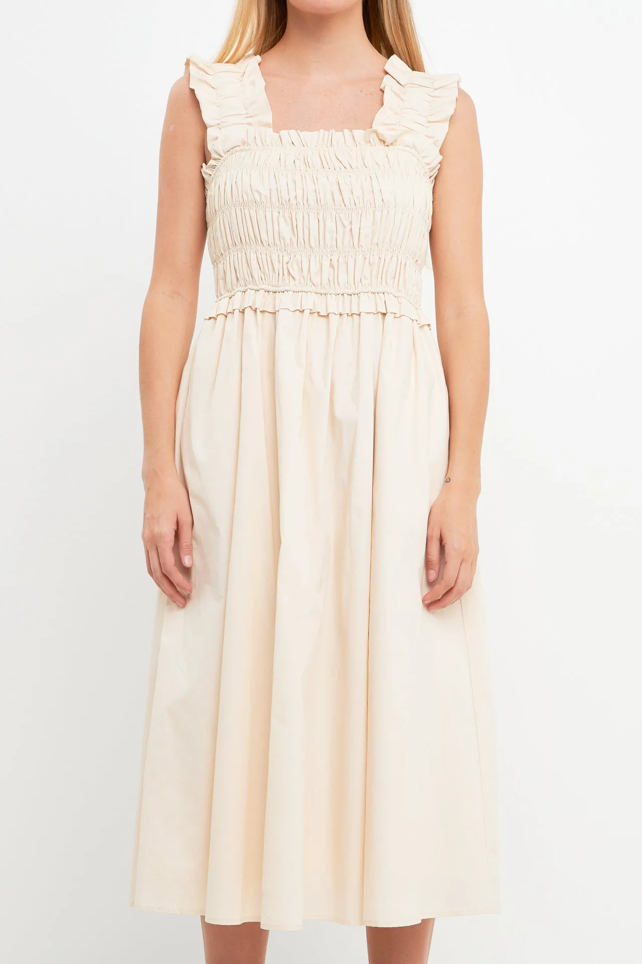 English Factory - Ruffled Shoulder Straps Midi Dress