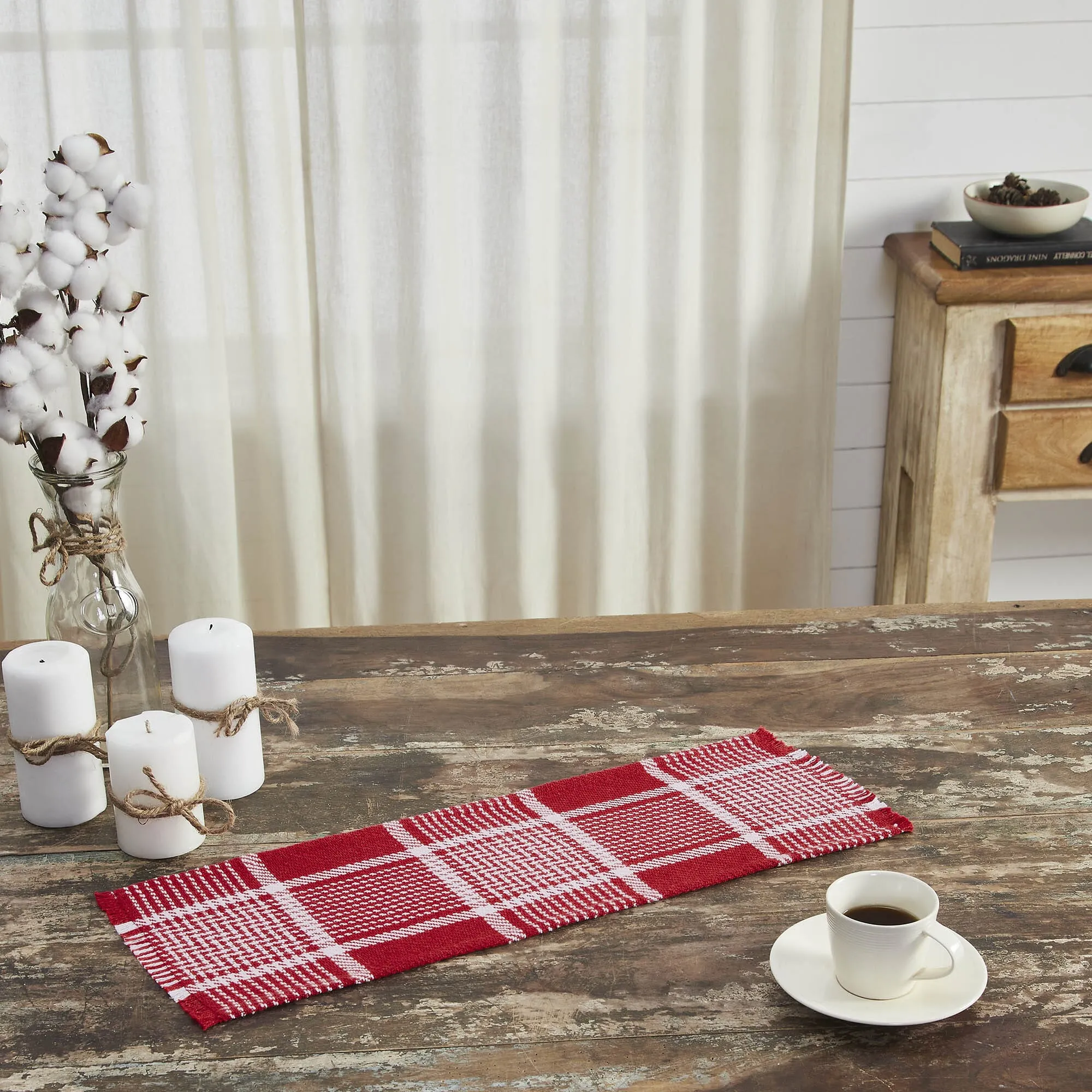 Eston Red Plaid Fringed Runner 8x24"