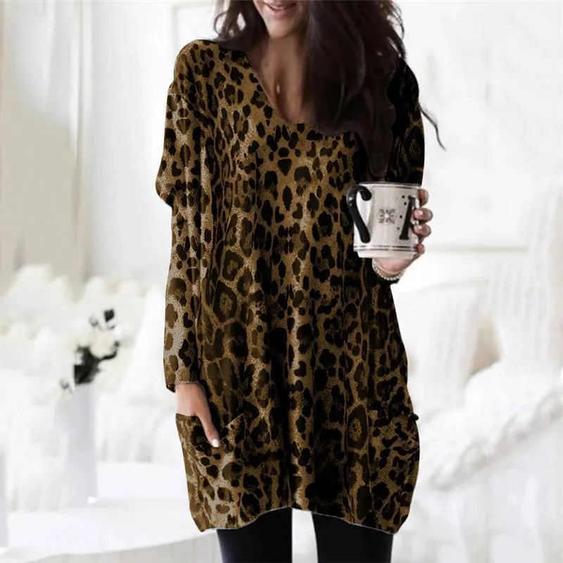 Fashion Leopard Print Long Sleeve Top Sweatshirt T-shirt Women