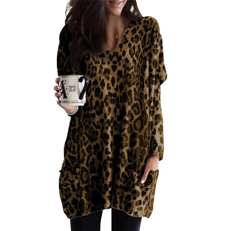 Fashion Leopard Print Long Sleeve Top Sweatshirt T-shirt Women