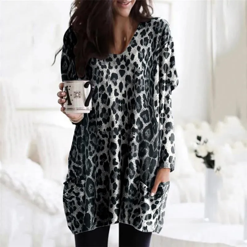 Fashion Leopard Print Long Sleeve Top Sweatshirt T-shirt Women