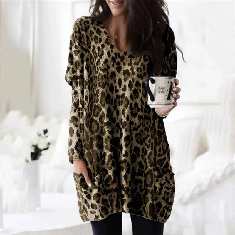 Fashion Leopard Print Long Sleeve Top Sweatshirt T-shirt Women