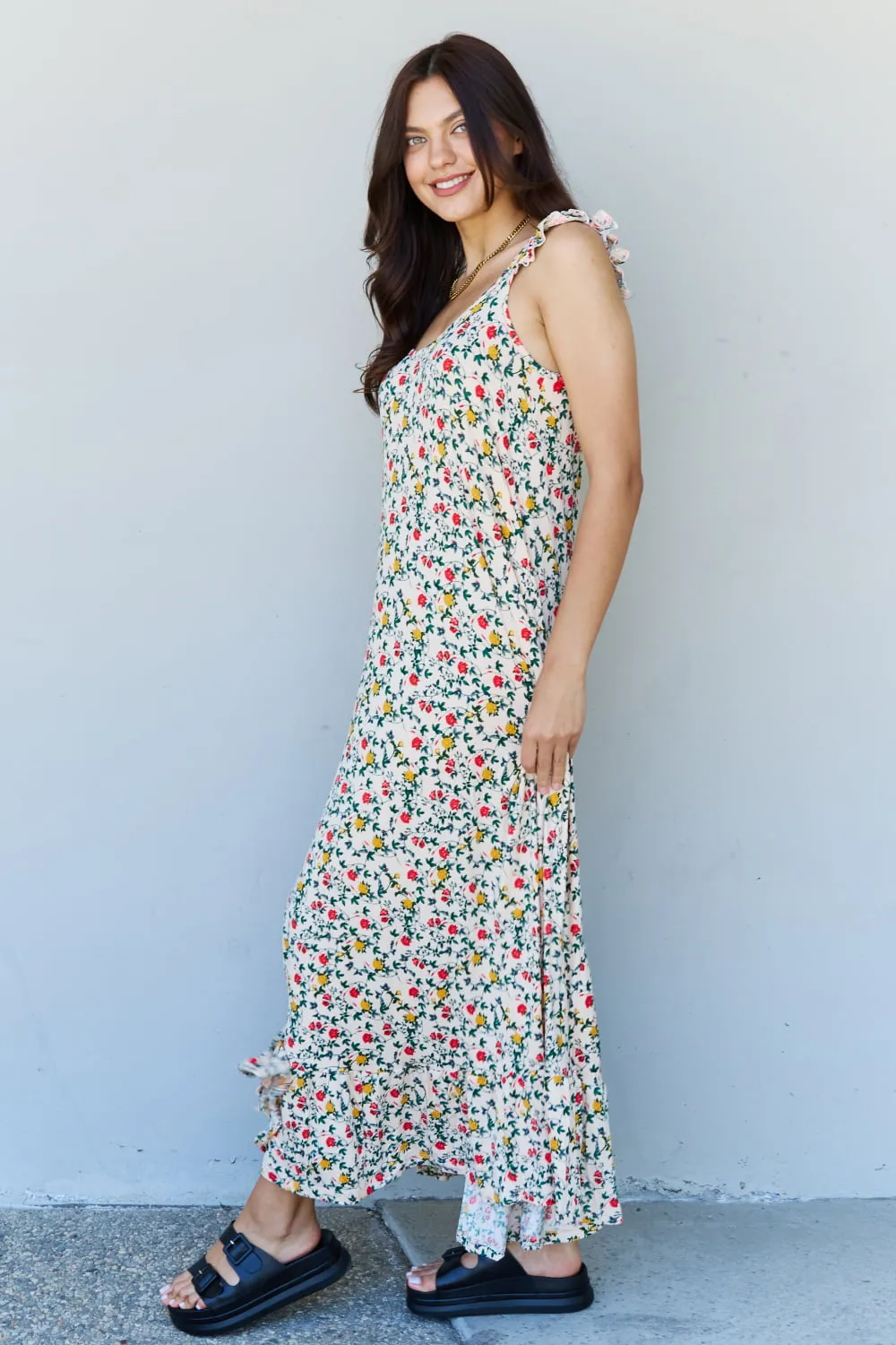 Floral Ruffle Sleeves Maxi Dress