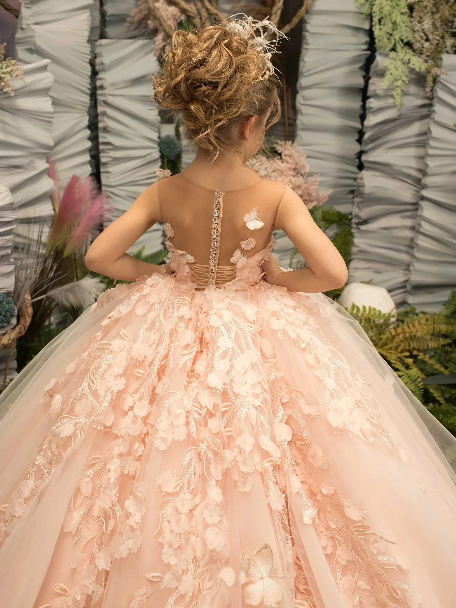 Floral Tulle Luxury Princess Long Maxi Girls Ball Gown