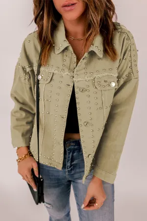 Frayed Trim Rivet Denim Jacket