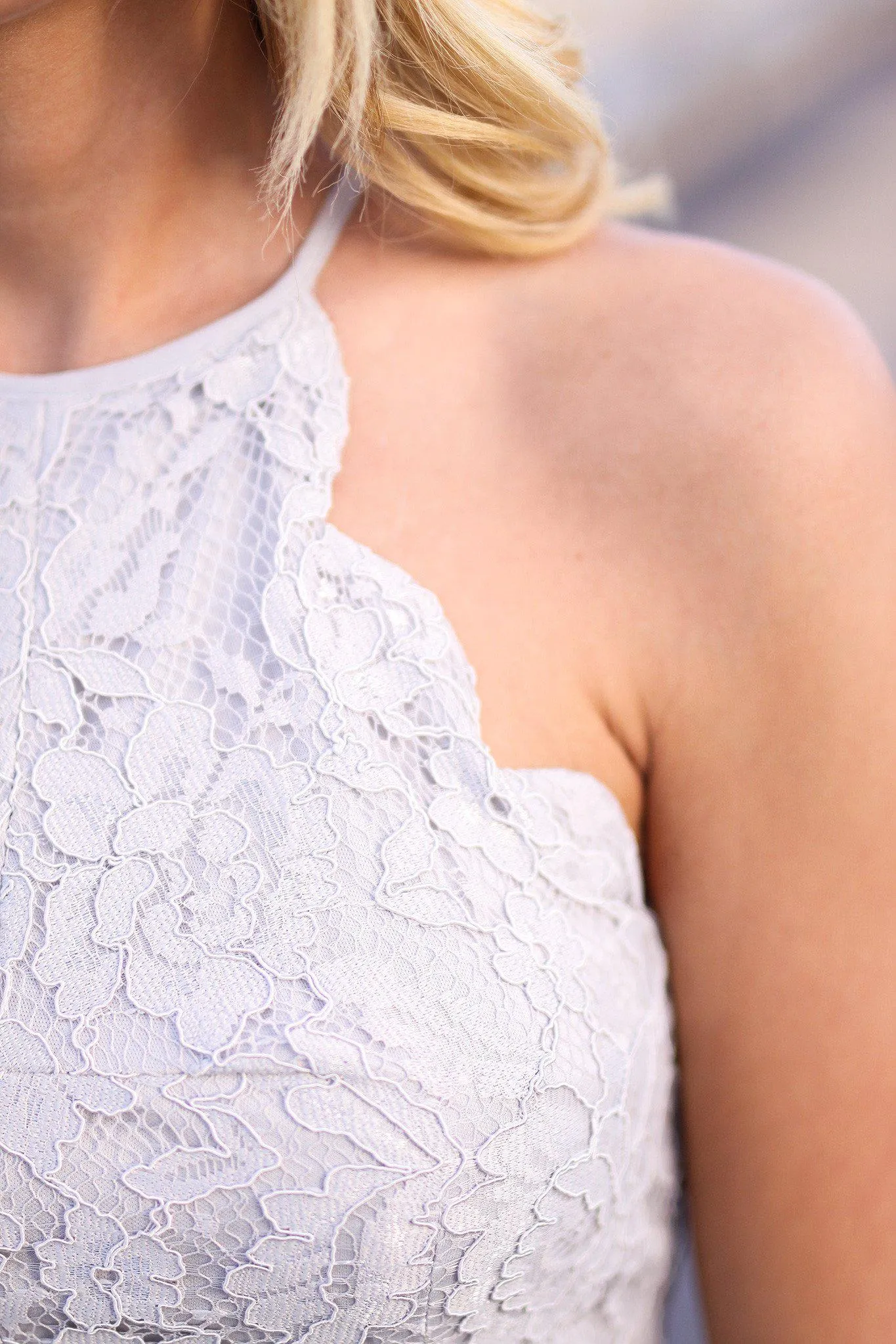 Gray Lace Maxi Dress with Criss Cross Back