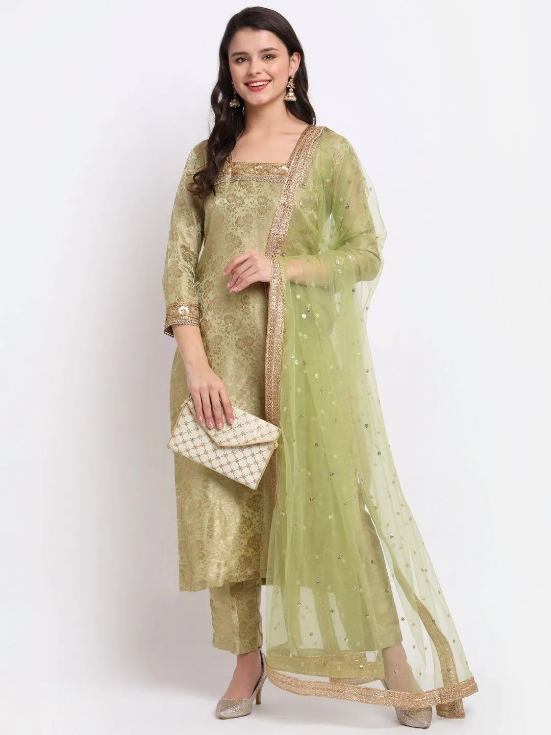 Green Palazzo Suit Set with Dupatta