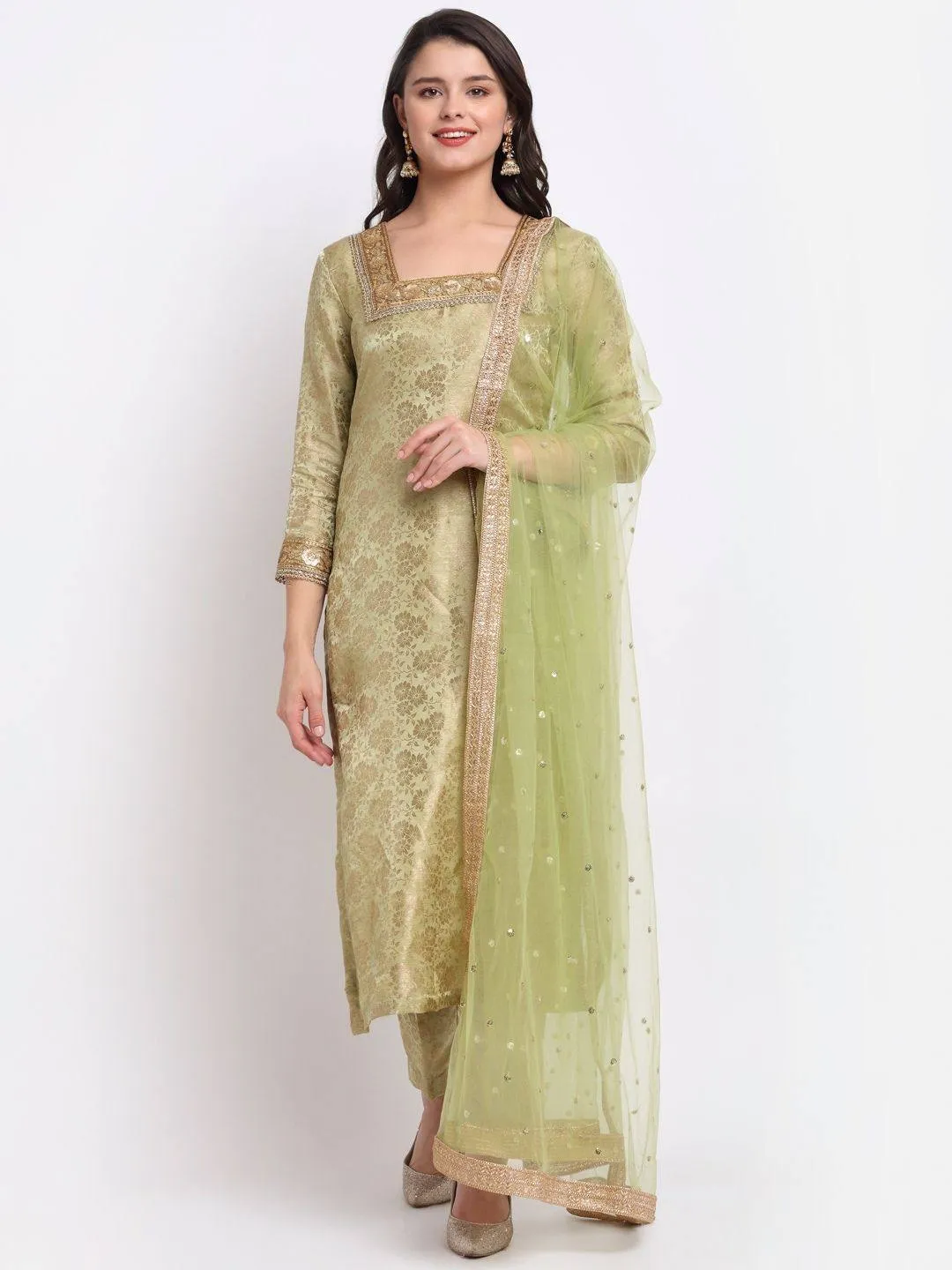 Green Palazzo Suit Set with Dupatta