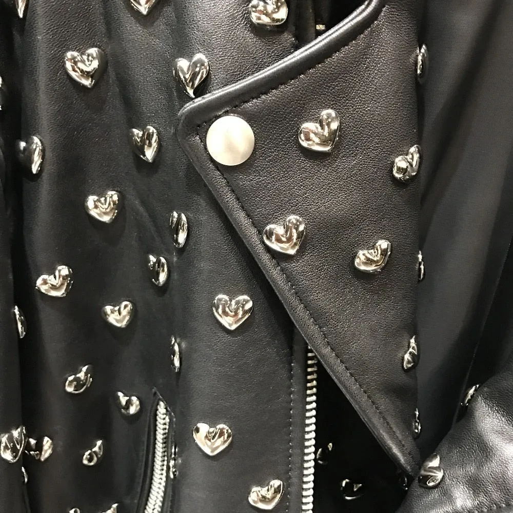 Heart Genuine Leather Moto Jacket