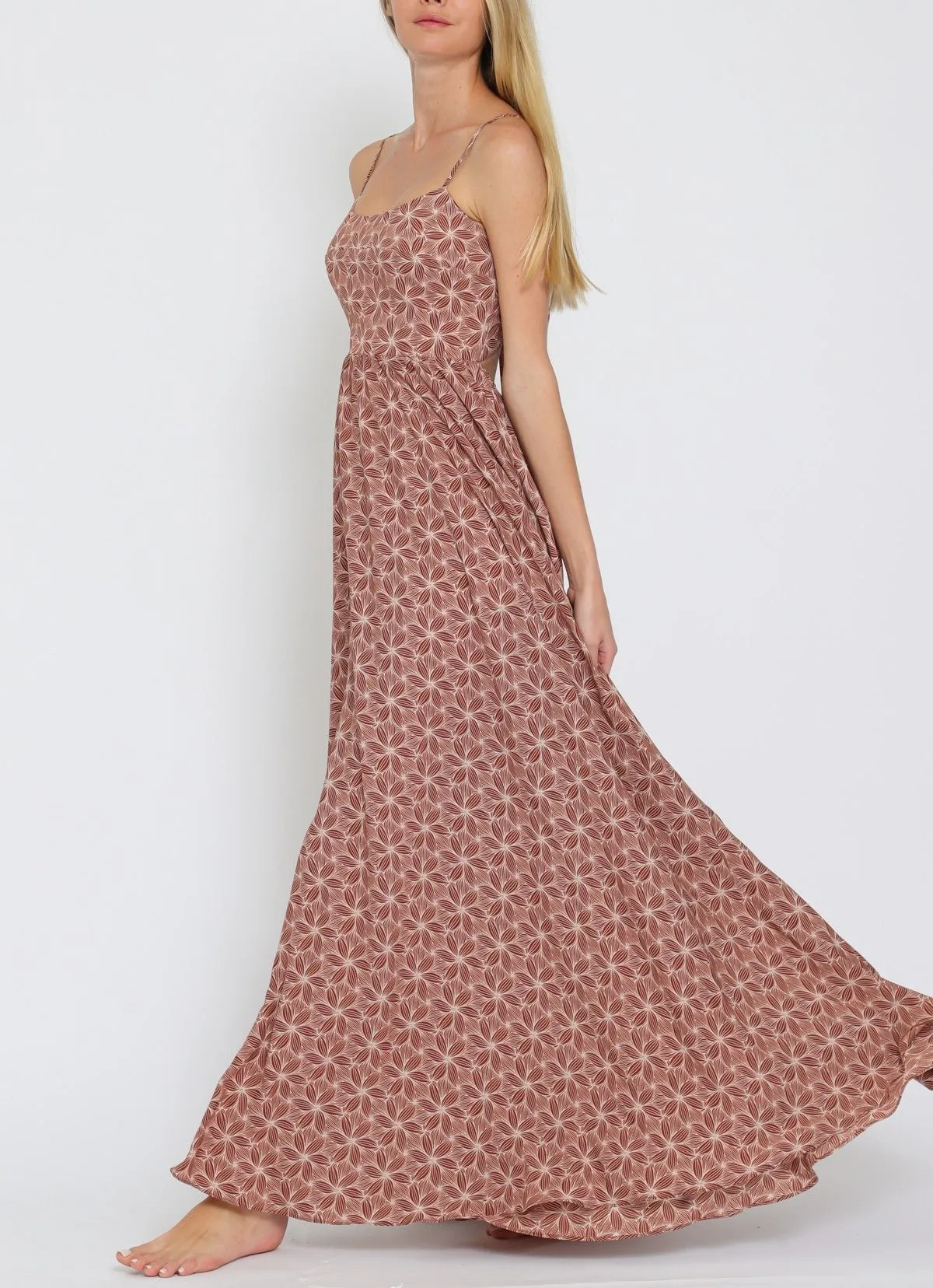 Heather Rust Floral Tie Back Chest Maxi Dress