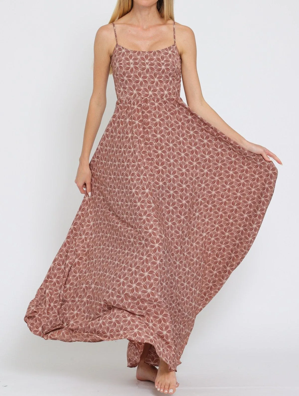 Heather Rust Floral Tie Back Chest Maxi Dress