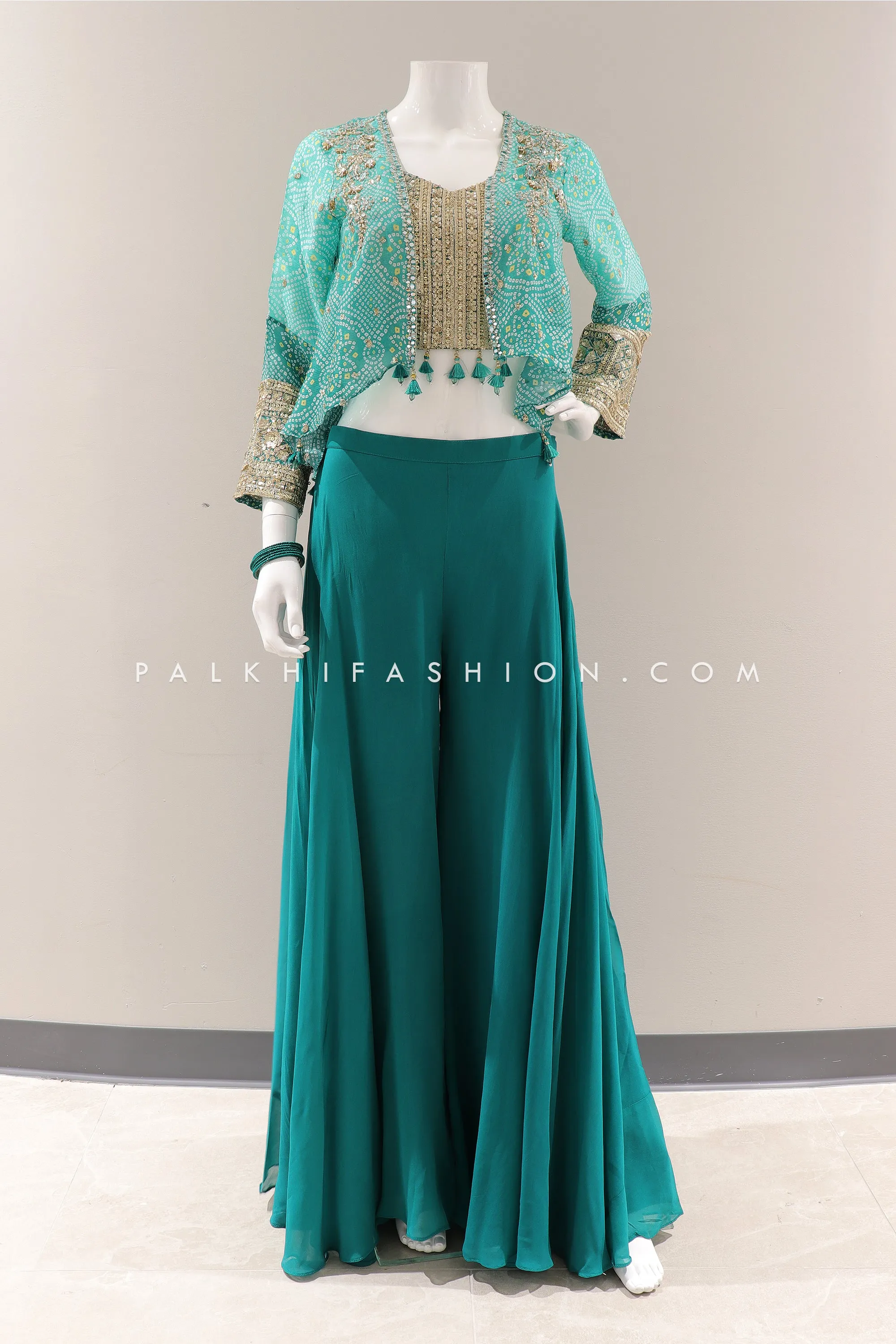 Heritage Glamour: Bandhani Crop Top Designer Palazzo Outfit