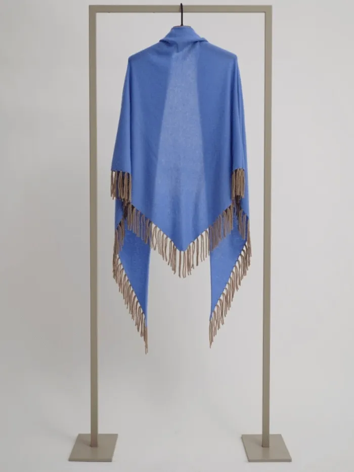 Herzen’s Angelegenheit Women's Wool And Cashmere Cornflower Blue Cape With Tan Tassels 25244-5000 Col 853257