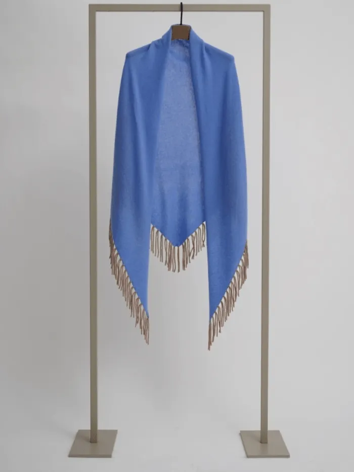 Herzen’s Angelegenheit Women's Wool And Cashmere Cornflower Blue Cape With Tan Tassels 25244-5000 Col 853257