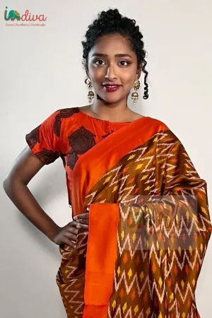 Indiva Kalamkari orange cotton blouse - 40, 42