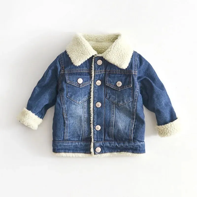 Jacket For Girls Boys Autumn Winter Plus Cashmere Thicken Jeans Coat Children Clothes Warm Fashion Baby Denim Jackets