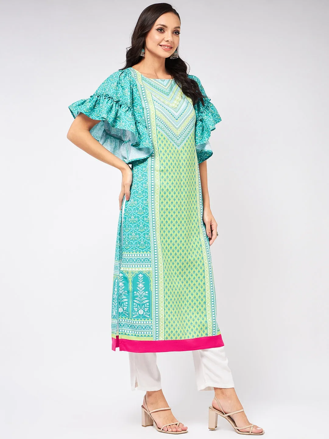 Jaipur Haat Placement Kurta With Flared Sleeves