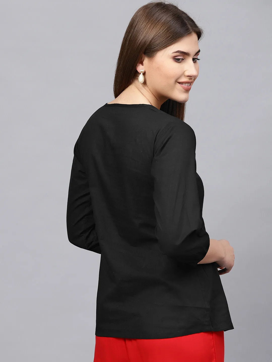 Jashvi Black Tunic with Embroidered Detail