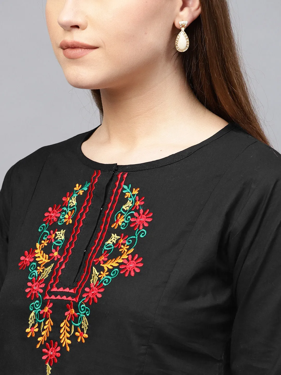 Jashvi Black Tunic with Embroidered Detail