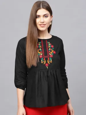 Jashvi Black Tunic with Embroidered Detail