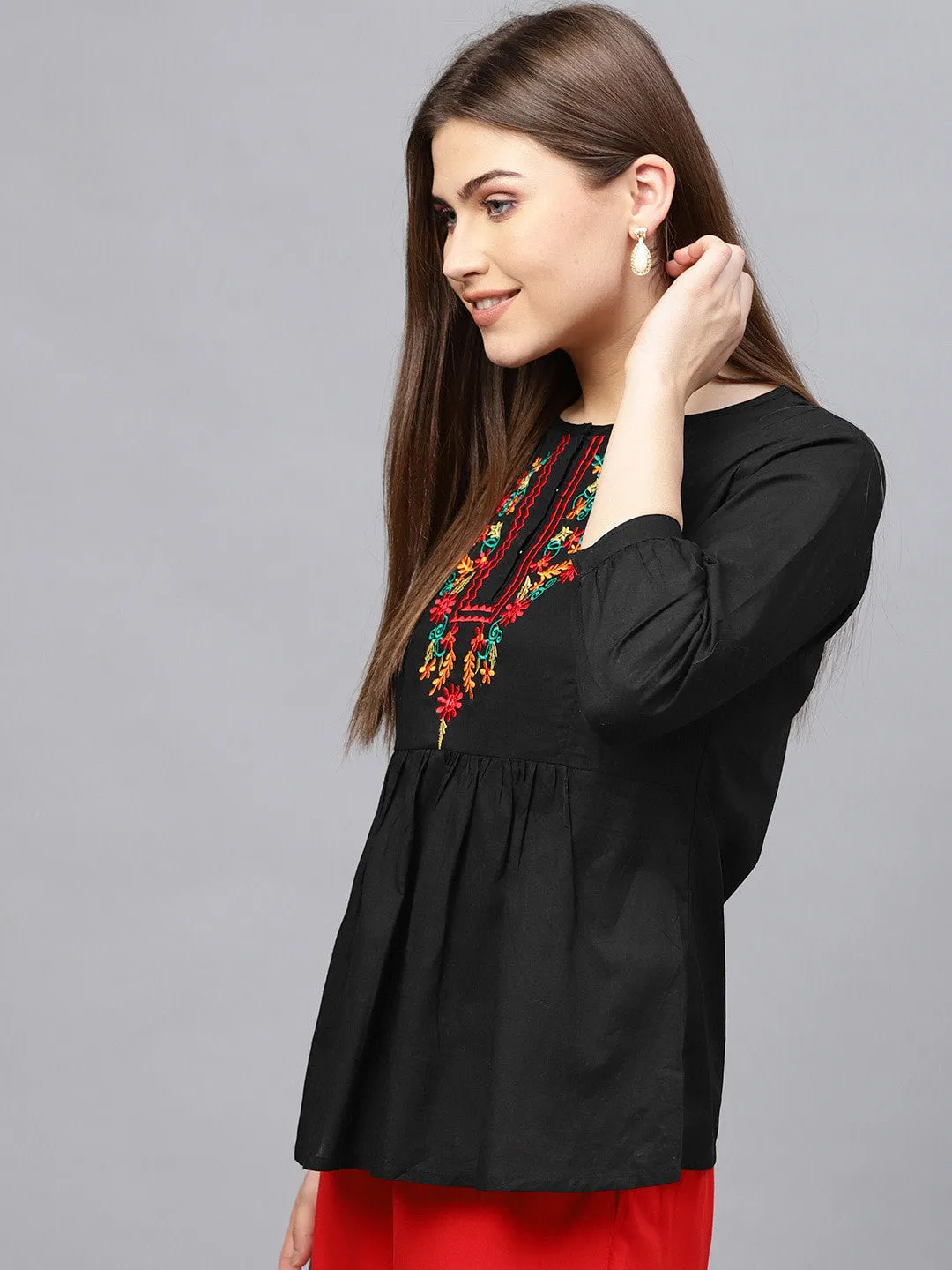 Jashvi Black Tunic with Embroidered Detail