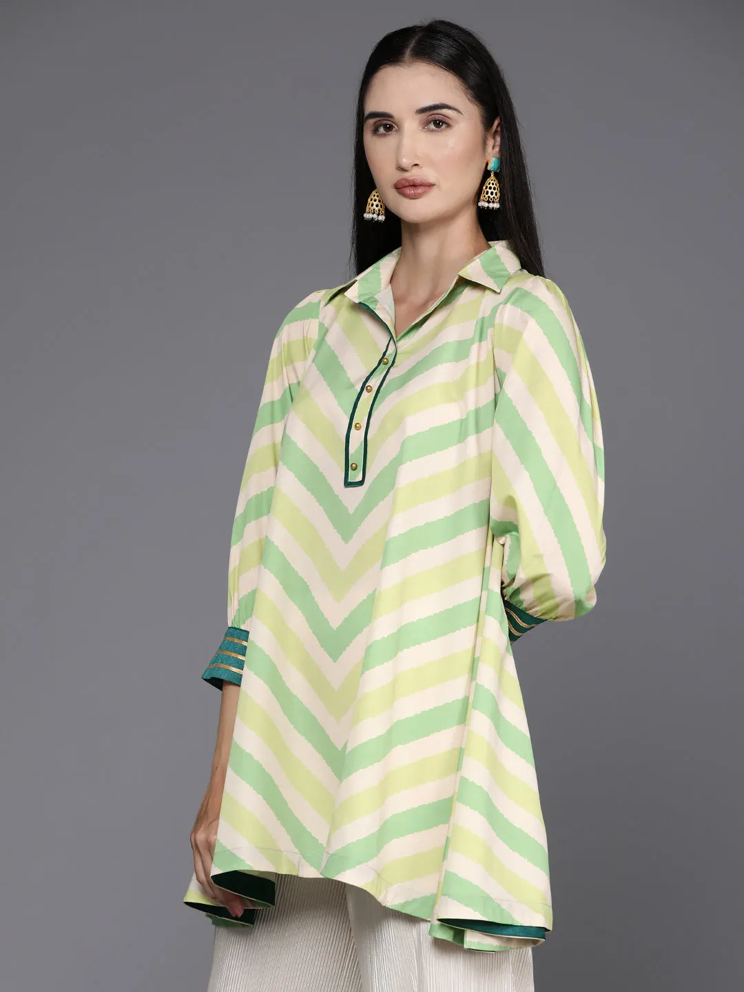 Jashvi Shirt Collar Striped Ethnic Tunic