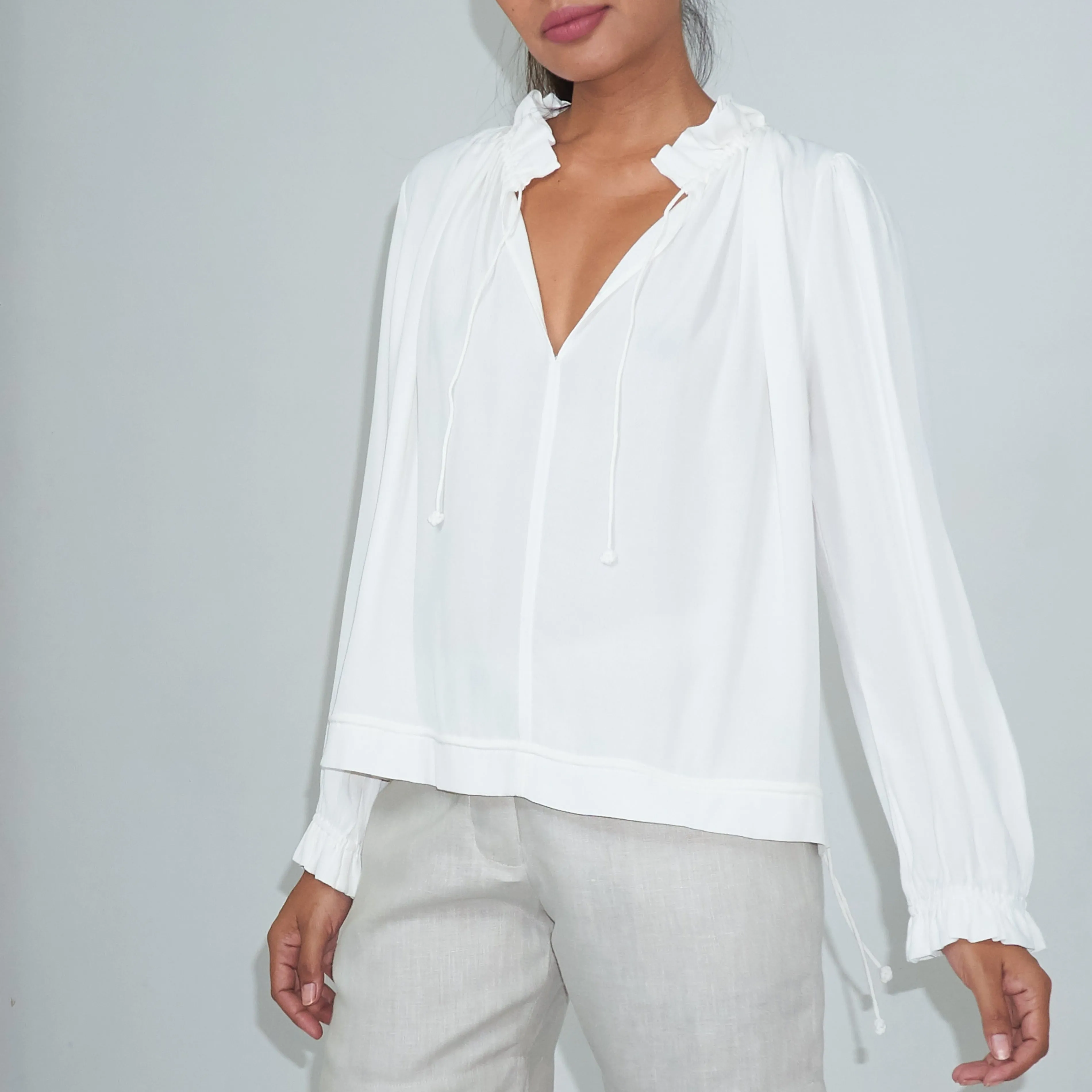 KATY BLOUSE - Rayon Fujette Crepe | Off White