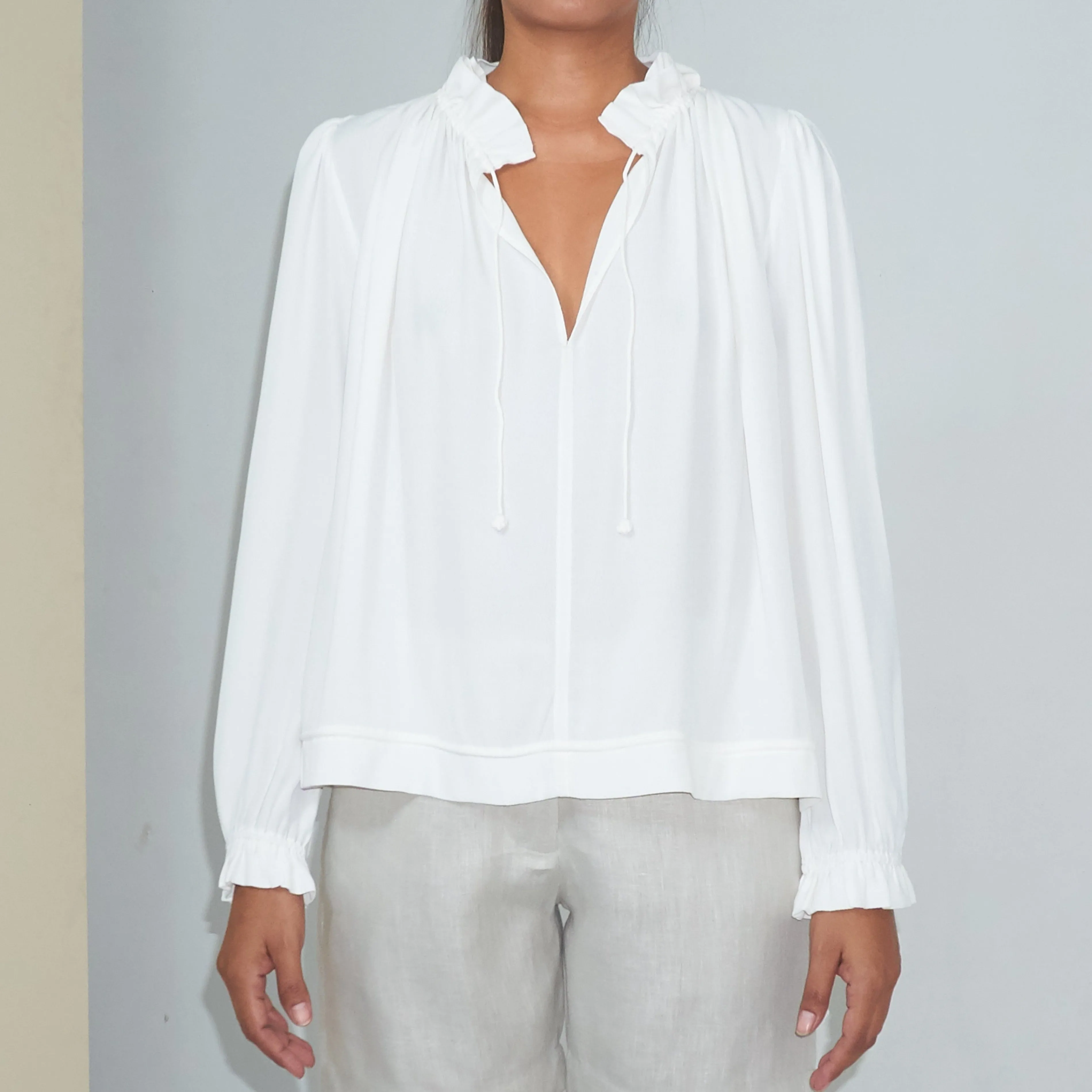 KATY BLOUSE - Rayon Fujette Crepe | Off White