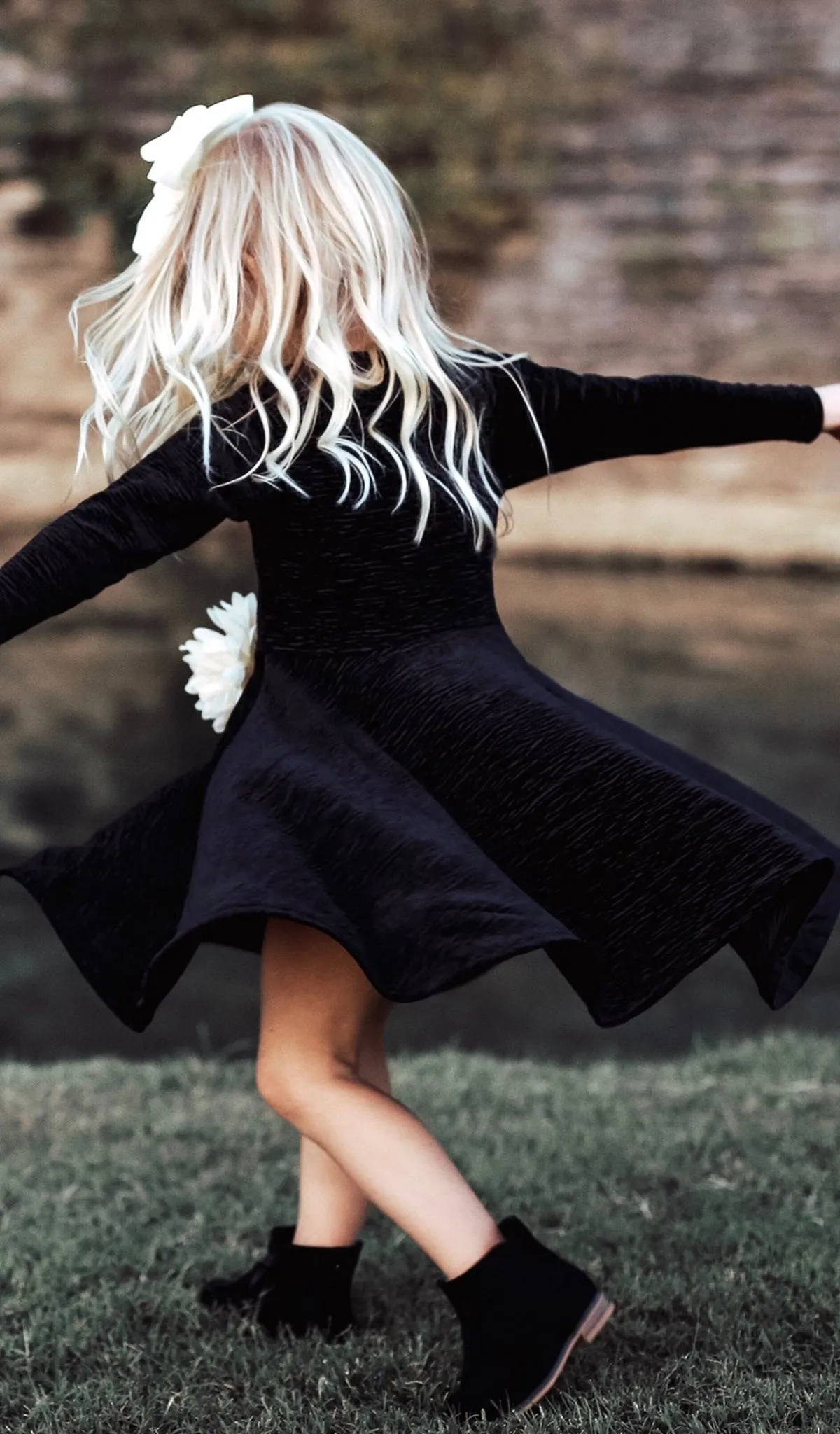 Kendyl Kids Velvet Twirly Dress Black - Final Sale