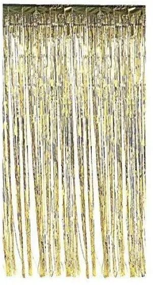 Kicko 2 Pack 3 X 8 Metallic Gold Tinsel Foil Fringed Curtain - for Door, Window, Wall