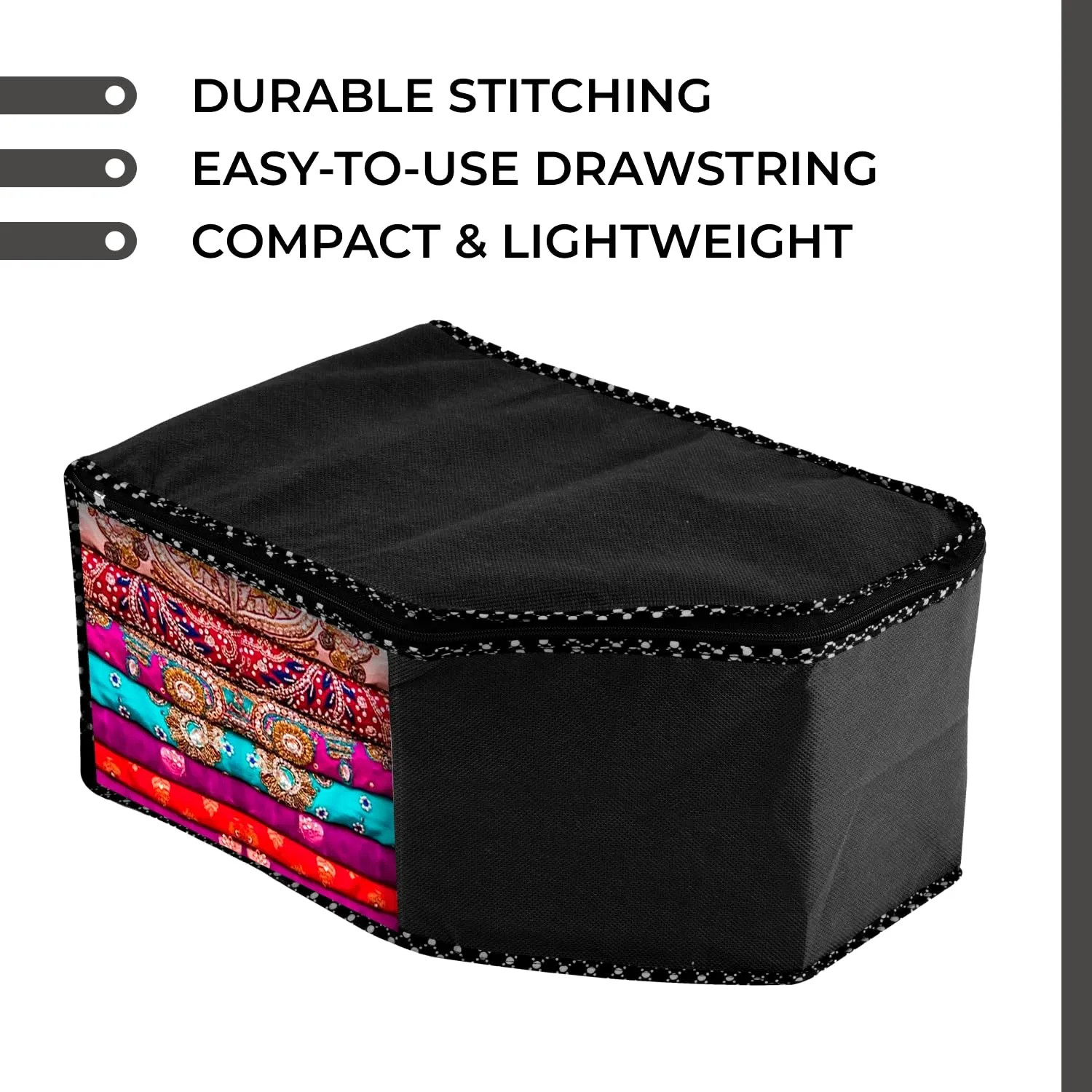 Kuber Industries Blouse Cover | Clothes Storage Bag | Zipper Wardrobe Organizers | Non-Woven Clothes Organiser | Side Transparent Blouse Organizer | Dot Border | Pack of 3 | Black