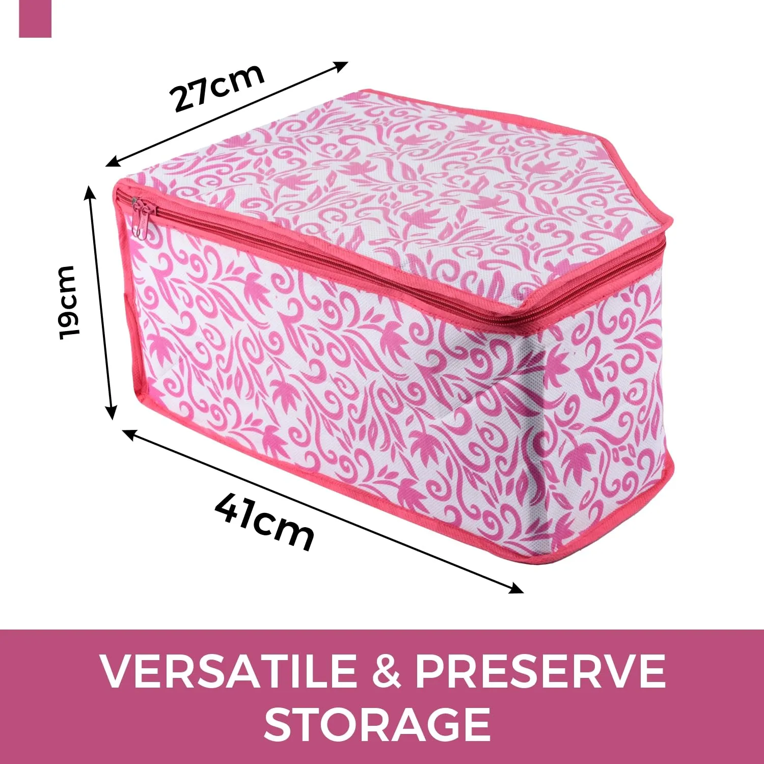 Kuber Industries Blouse Cover | Clothes Storage Bag | Zipper Wardrobe Organizers | Non-Woven Clothes Organiser | Side Transparent Blouse Organizer | Leaf-Design | Pack of 3 | Pink