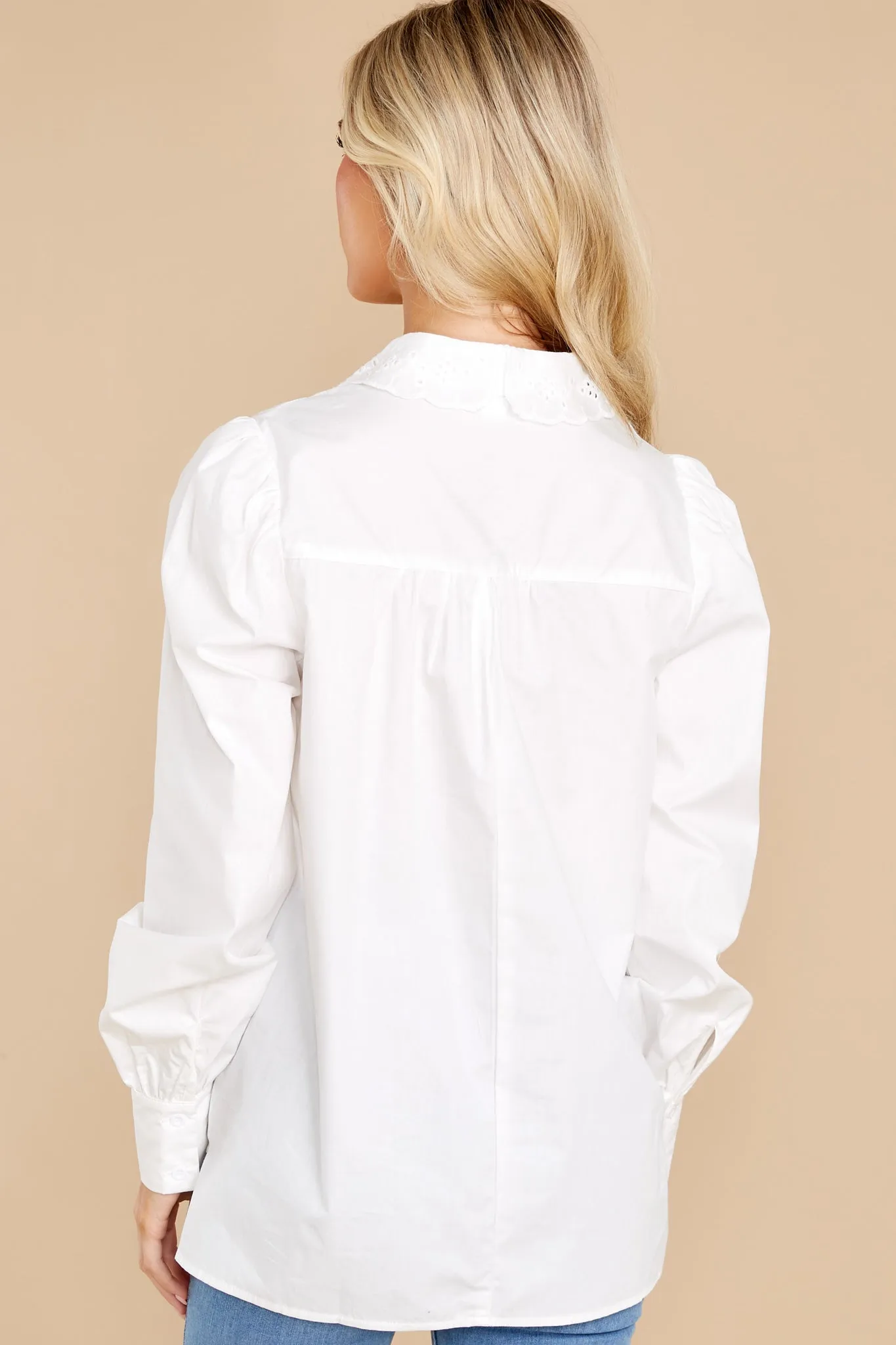 La La Lace White Button Up Top