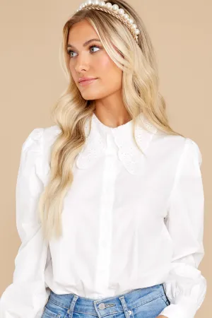 La La Lace White Button Up Top