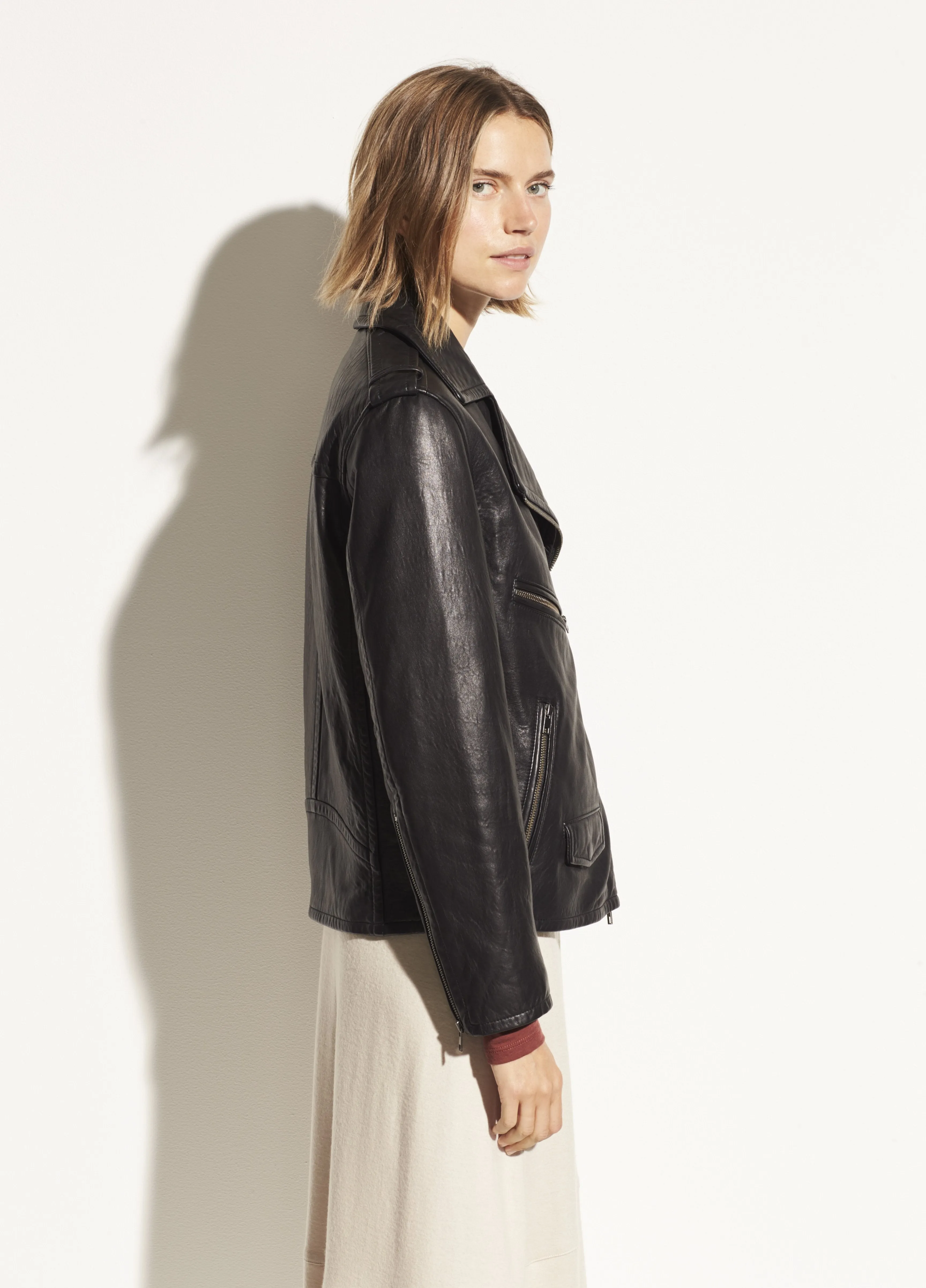 Leather Moto Jacket in Black