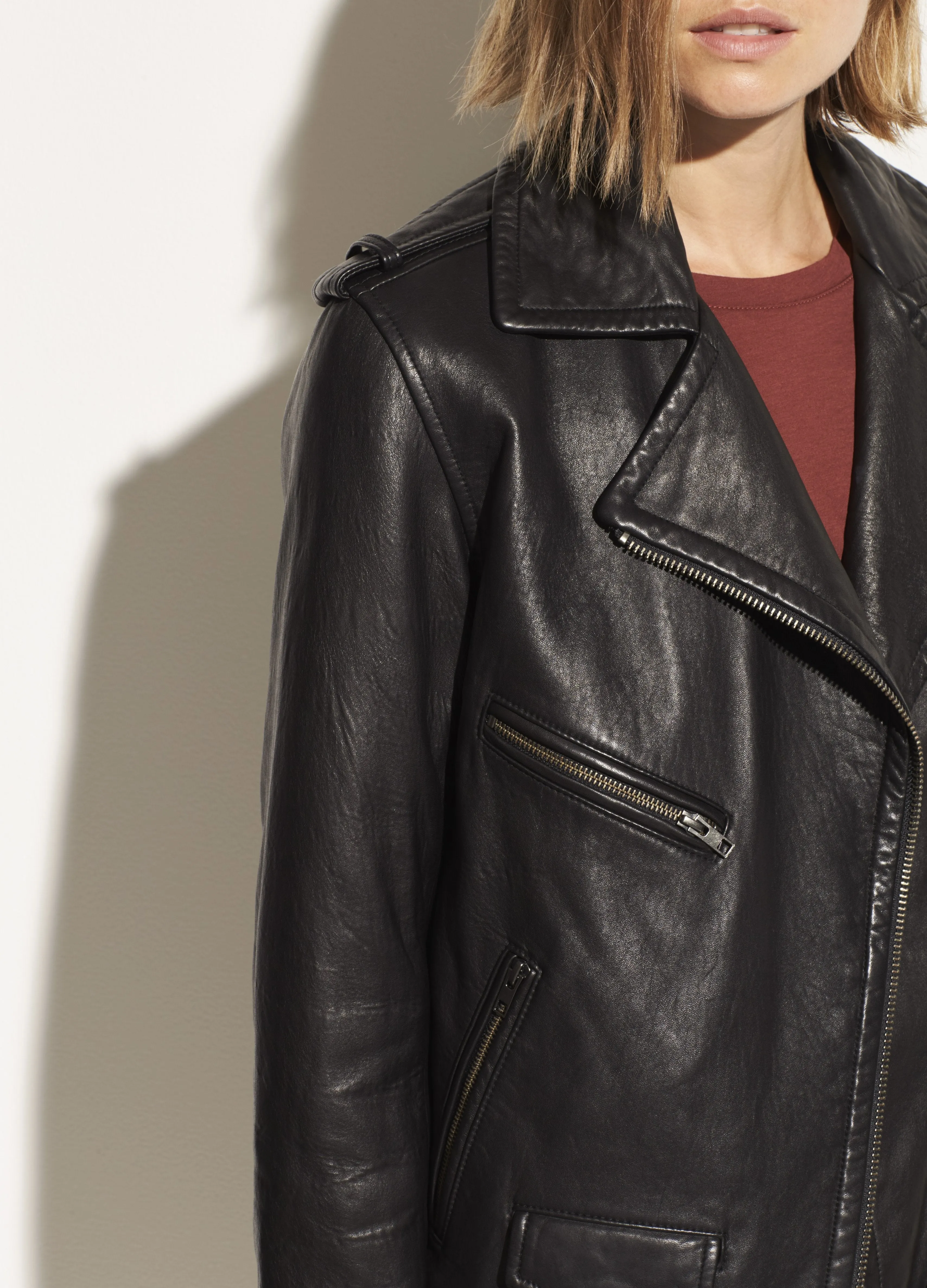 Leather Moto Jacket in Black