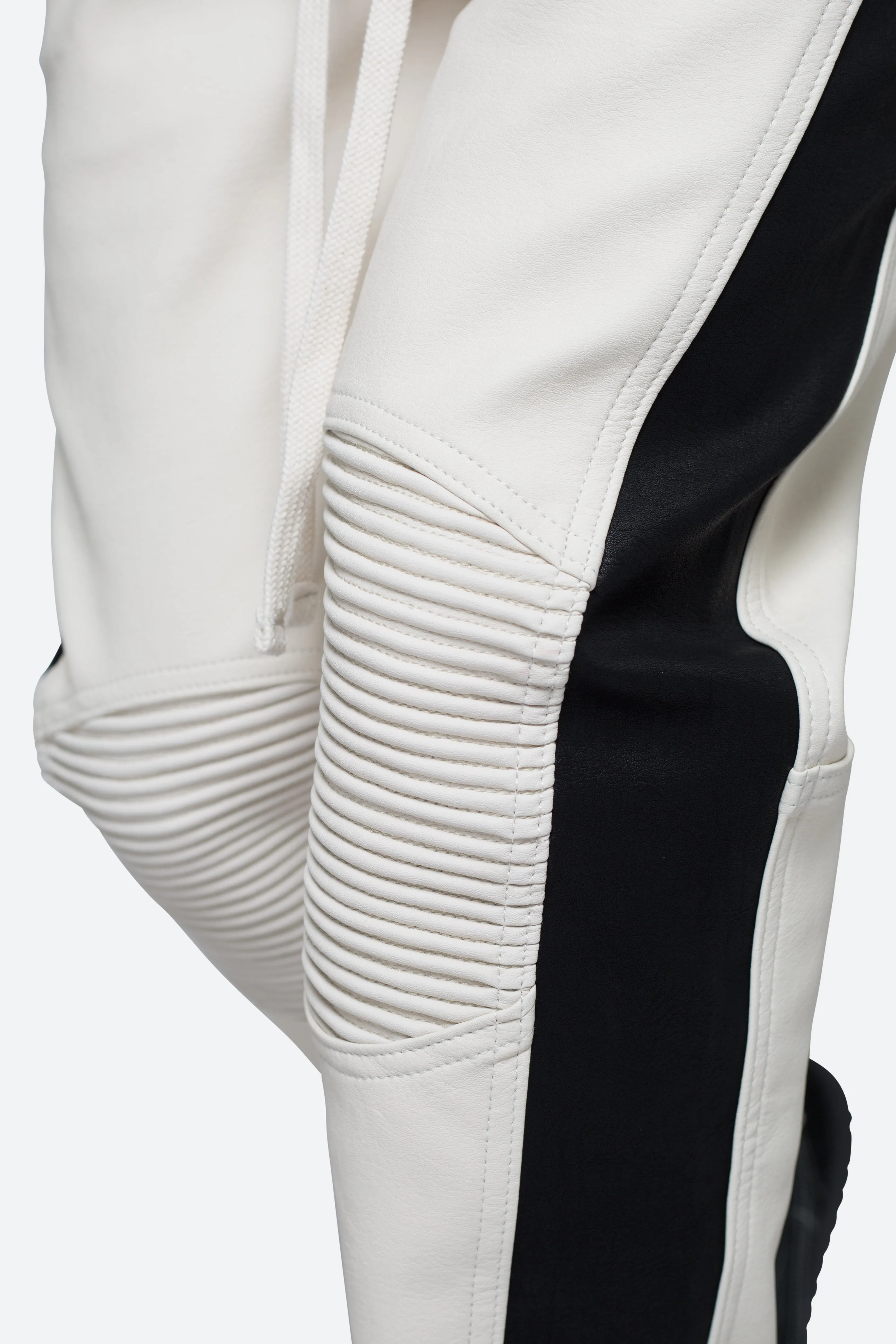 Leather Moto Pants - White/Black