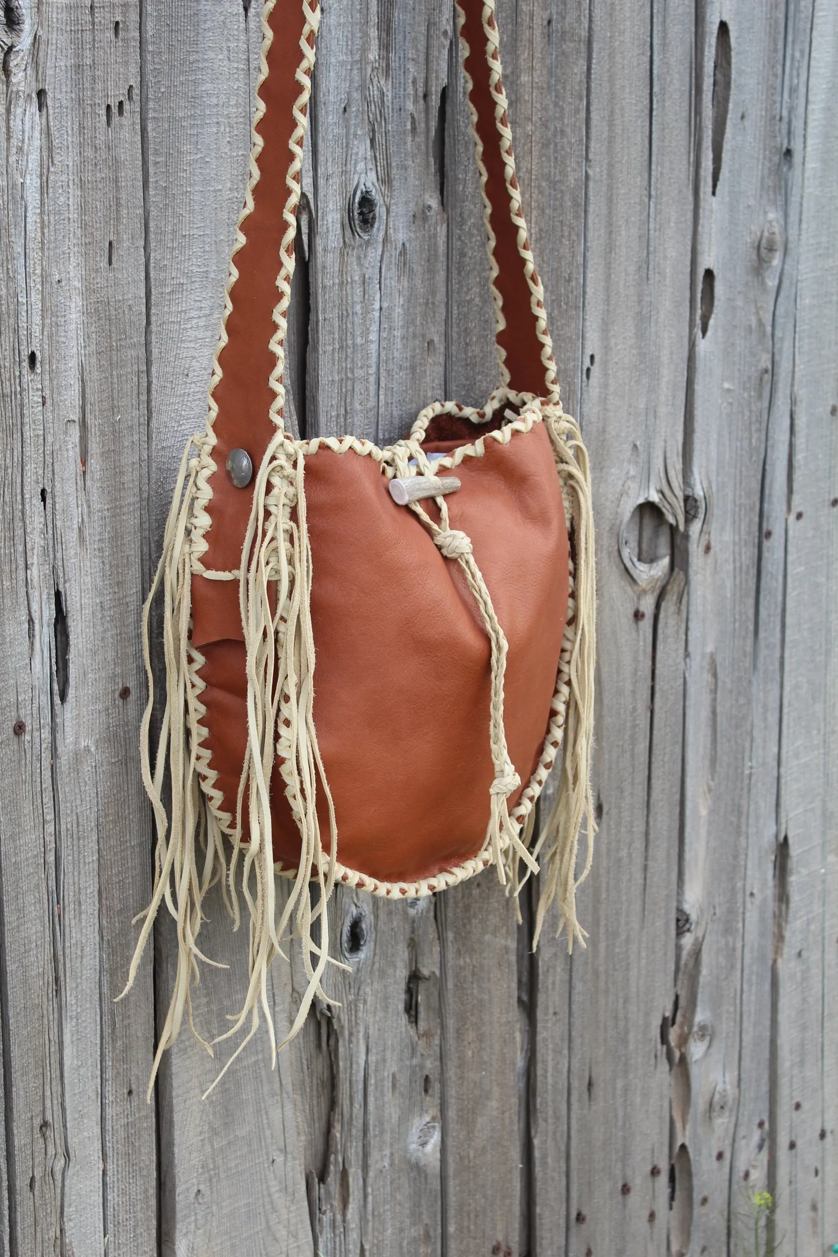 Leather tote, fringed tote handbag