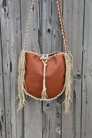 Leather tote, fringed tote handbag