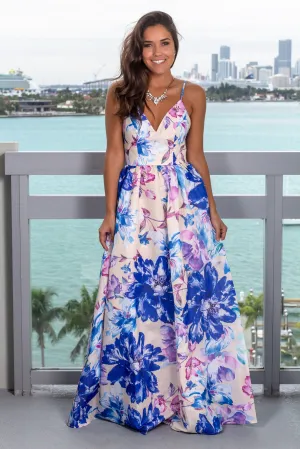 Light Apricot Floral Maxi Dress