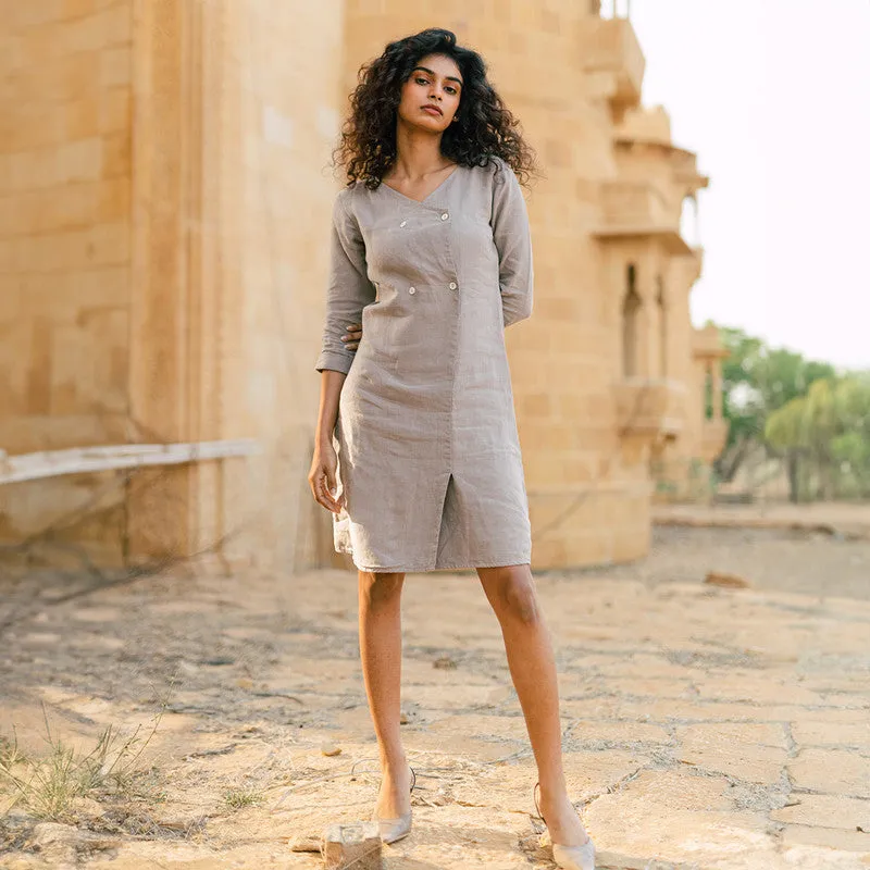 Linen Midi Dress for Women | Beige