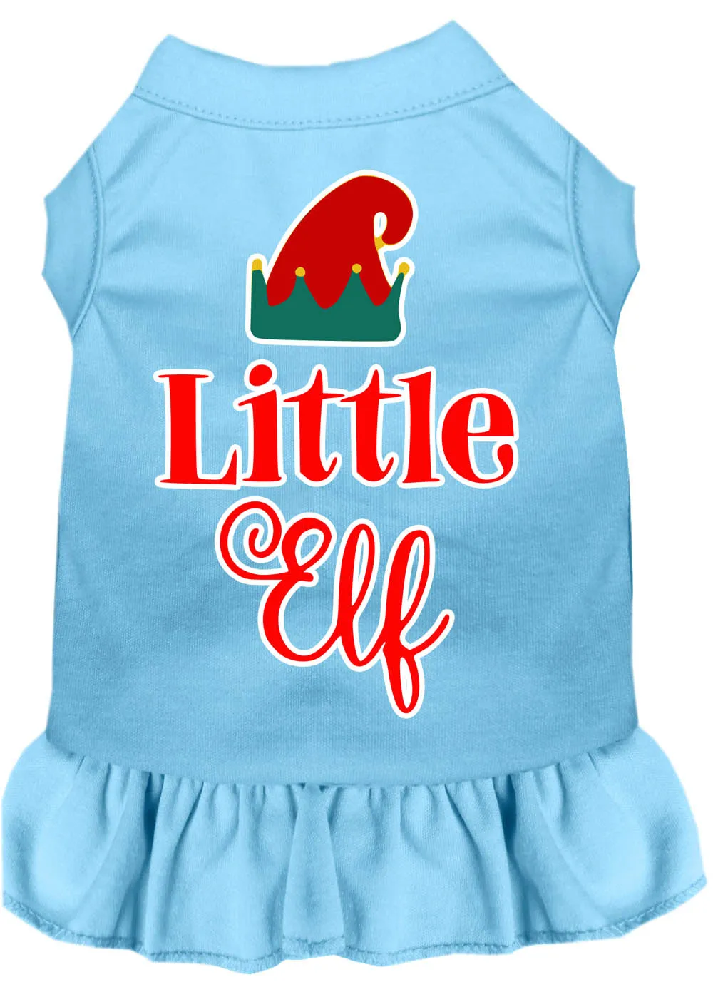 Little Elf Screen Print Dog Dress Baby Blue 4x