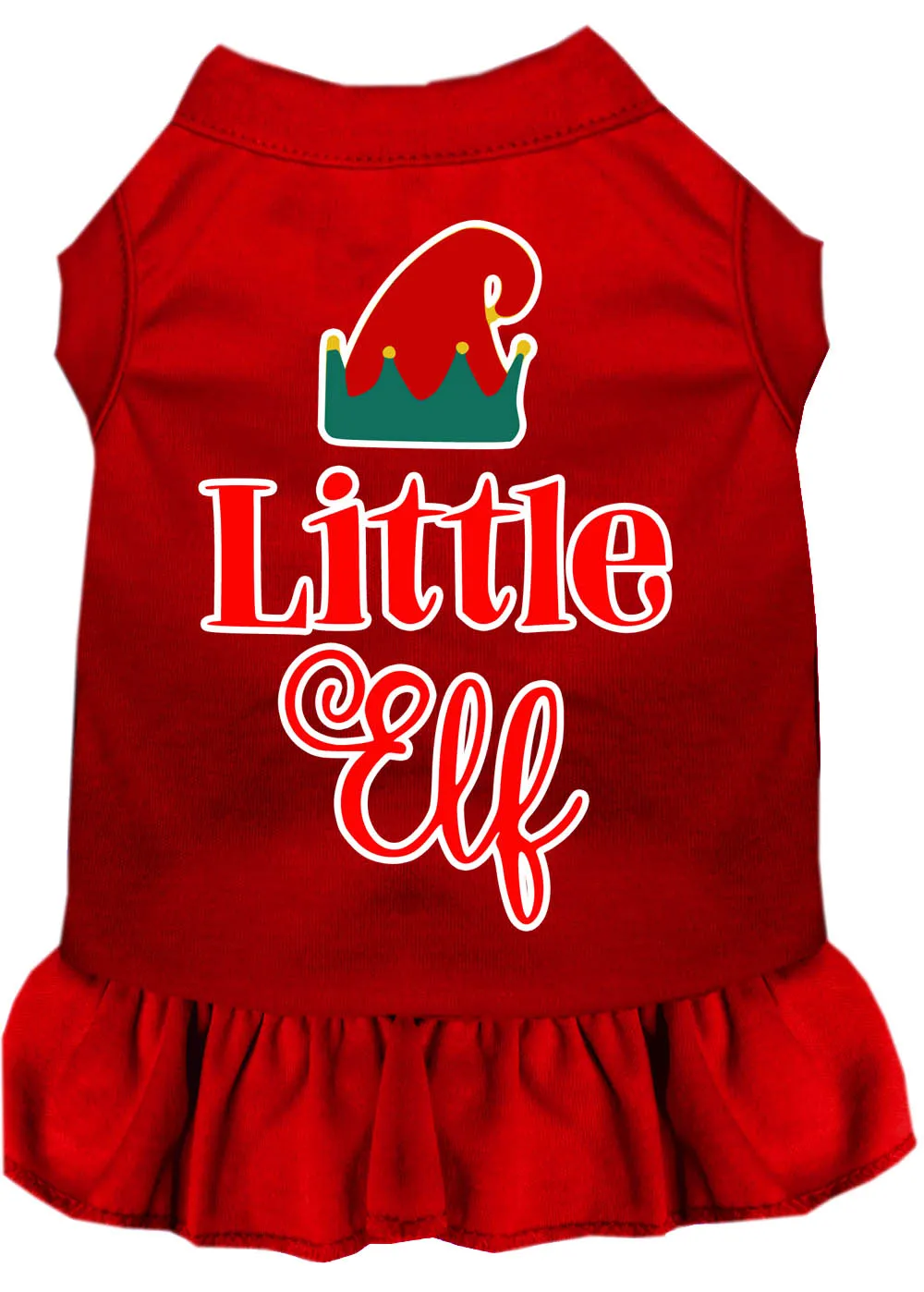 Little Elf Screen Print Dog Dress Red Sm