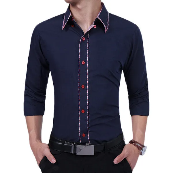 Long Sleeve Button Down Designer Dress shirt for Men Bussiness Casual Slim Fit Solid Color