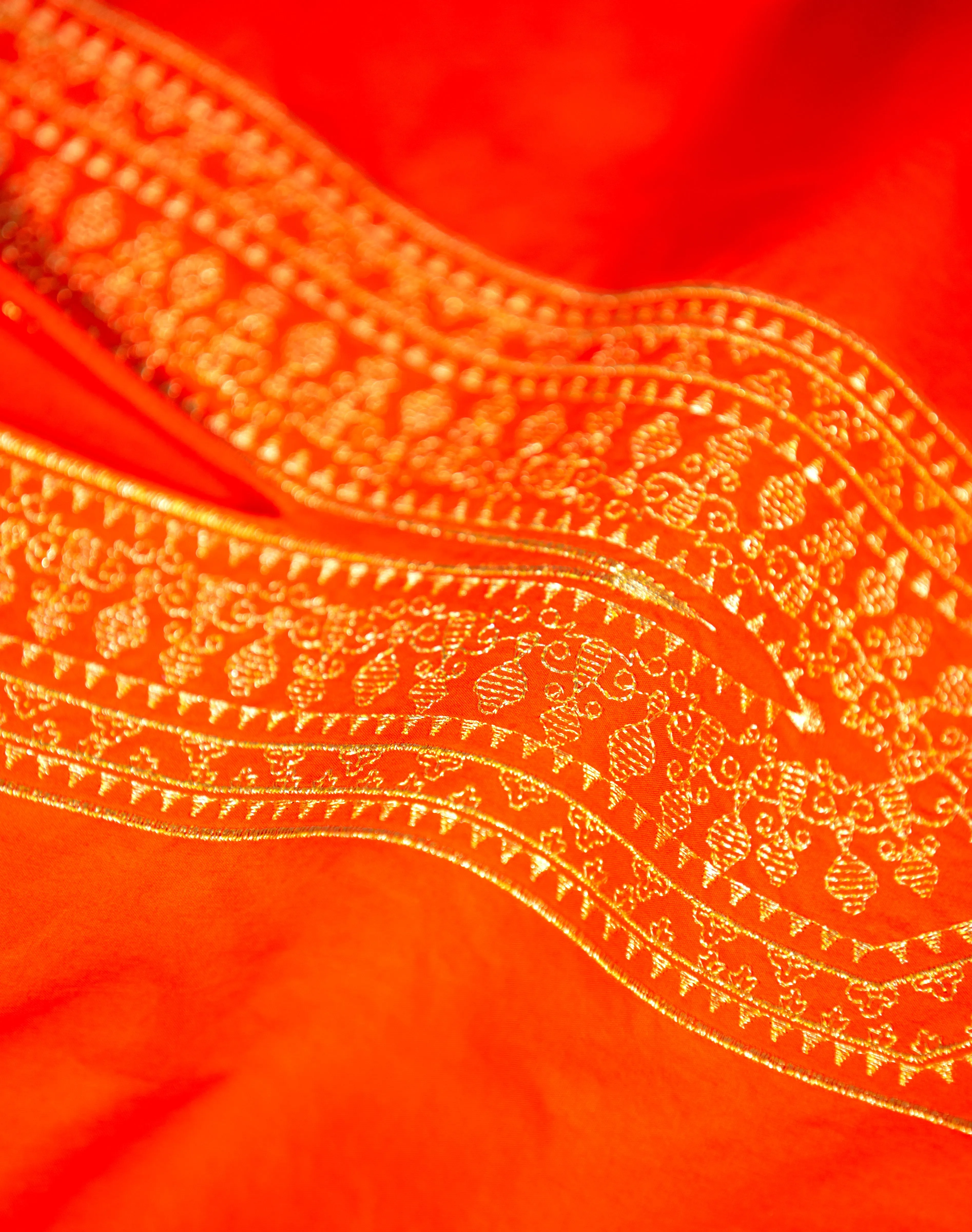 Maharani Tunic in Coral Orange Embroidered in Gold Filigree