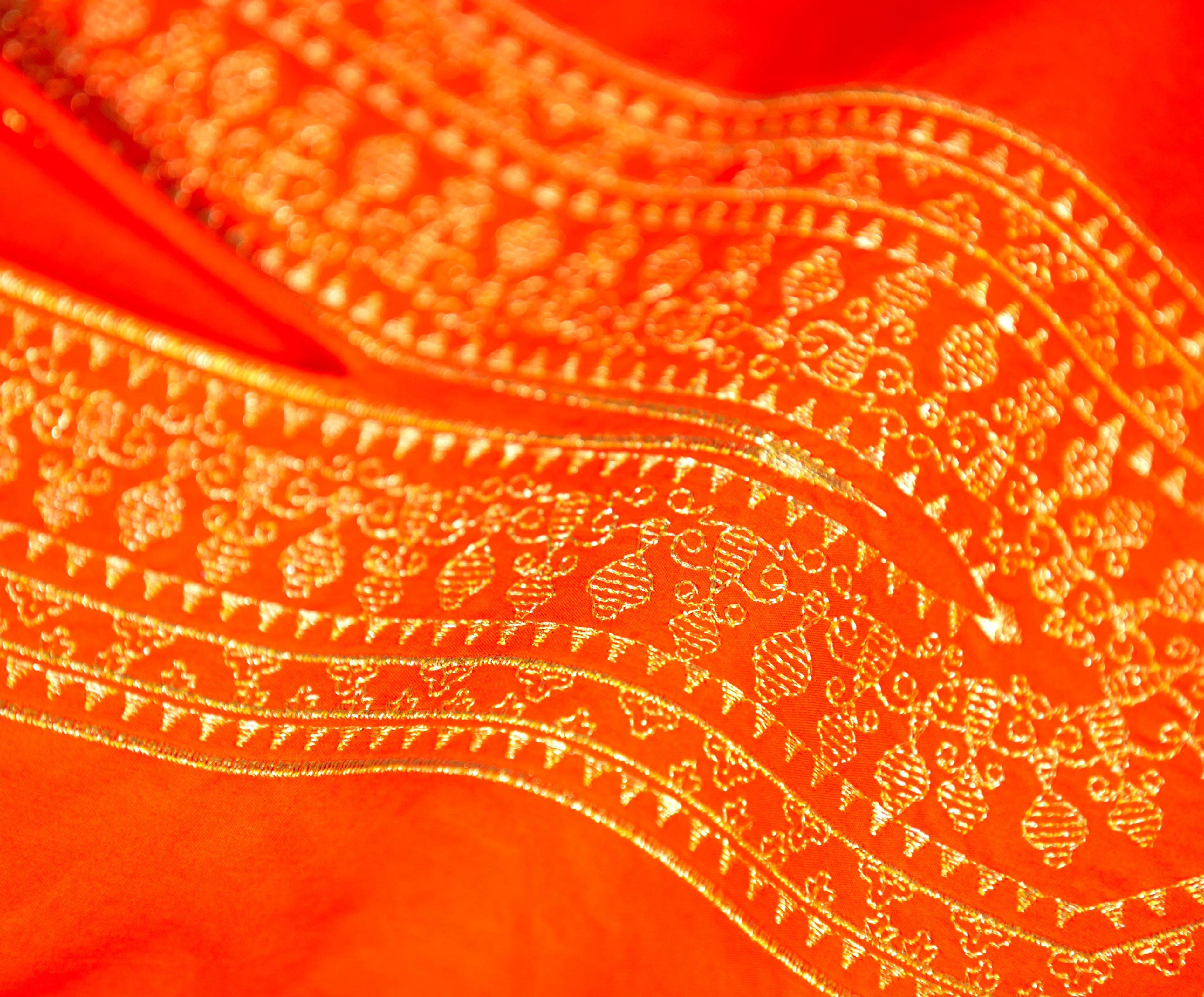 Maharani Tunic in Coral Orange Embroidered in Gold Filigree