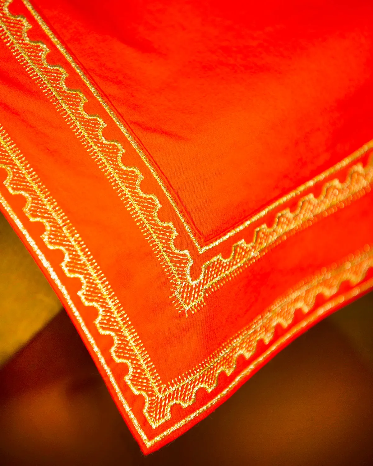 Maharani Tunic in Coral Orange Embroidered in Gold Filigree